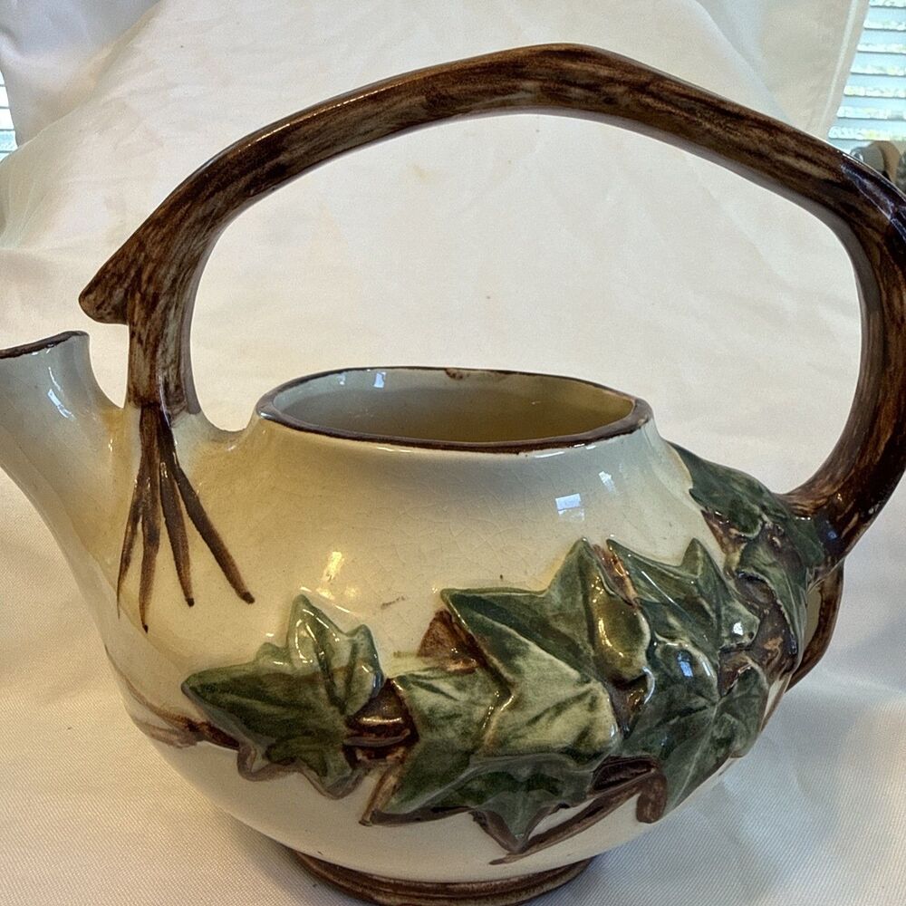 McCoy Teapot Art Pottery Ivy Pattern With Leaves Vine and Branch Design Handle